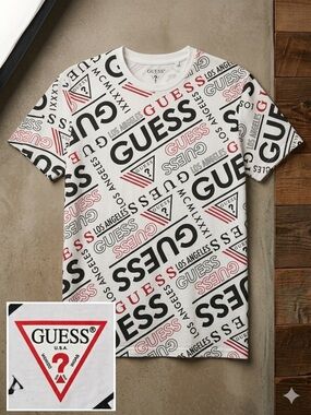 🌸GUESS  Vintage Retro Los Angeles men’s all-over print t-shirt. Size large Rare